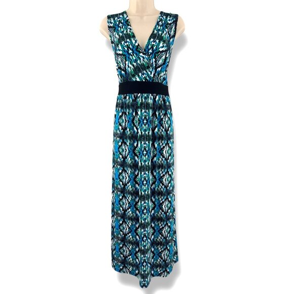Elementz Blue Green Watercolor Print Sleeveless Maxi Dress Size 1X 16 Plus Size - Picture 1 of 9